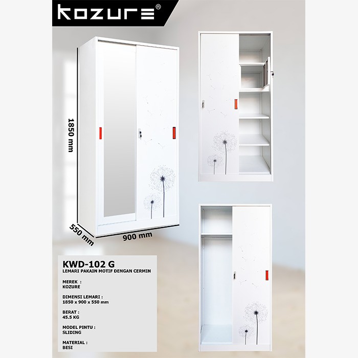 Lemari Pakaian Baju + Cermin Kozure KWD 102 G